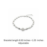 925 Sterling Silver Beaded Chain Bracelet with Pavé Cubic Zirconia Sphere