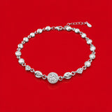 925 Sterling Silver Beaded Chain Bracelet with Pavé Cubic Zirconia Sphere