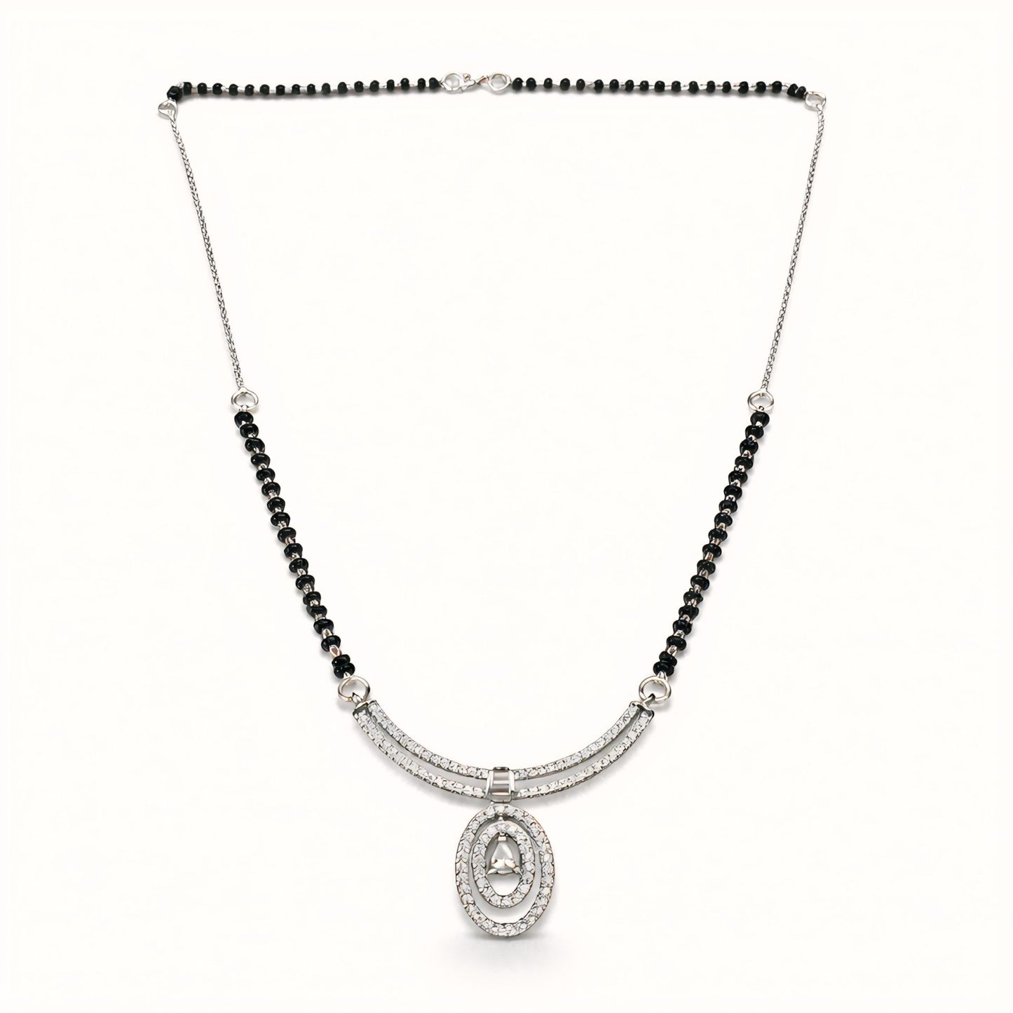 925 Sterling Silver Mangalsutra with Oval Cubic Zirconia Pendant