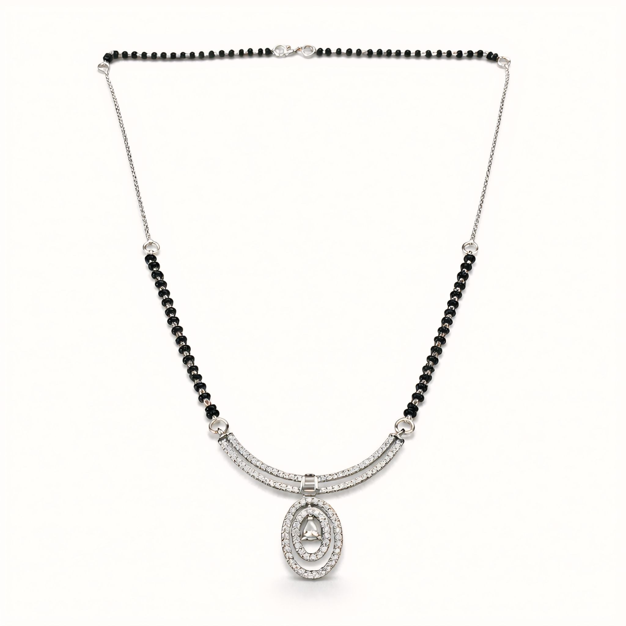 925 Sterling Silver Mangalsutra with Oval Cubic Zirconia Pendant