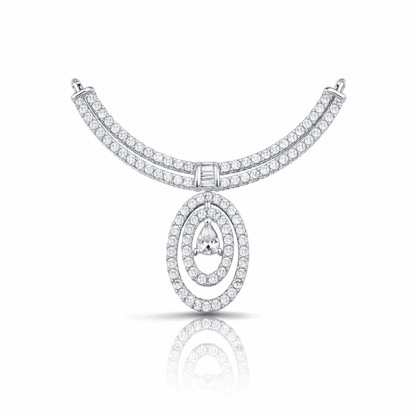 925 Sterling Silver Mangalsutra with Oval Cubic Zirconia Pendant