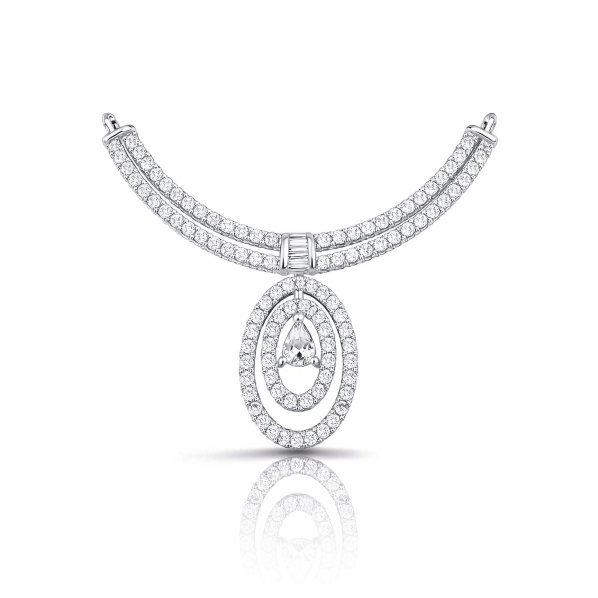 925 Sterling Silver Mangalsutra with Oval Cubic Zirconia Pendant
