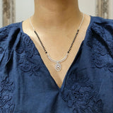925 Sterling Silver Mangalsutra with Oval Cubic Zirconia Pendant
