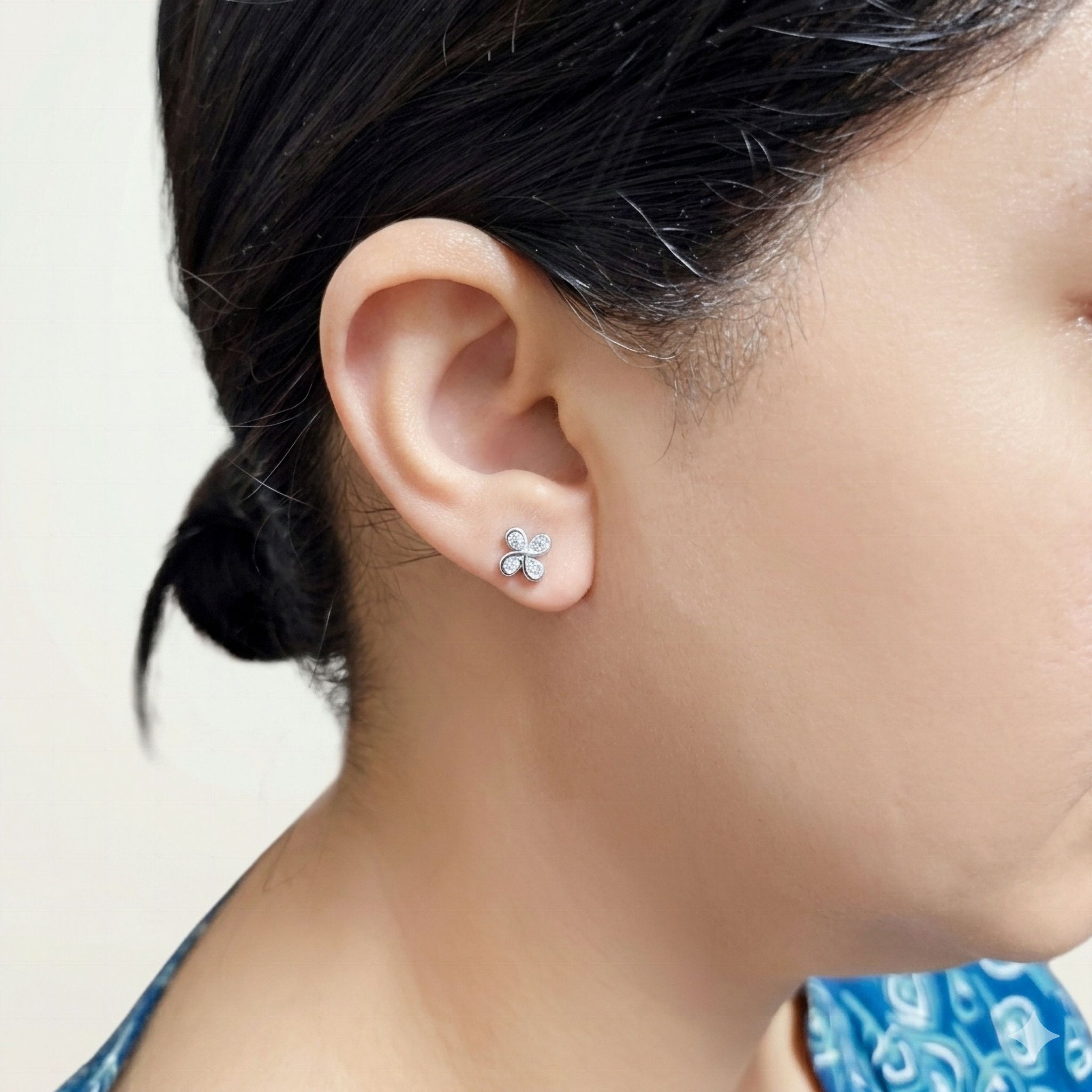 925 Sterling Silver Four Leaf Clover Stud Earrings With Cubic Zirconia
