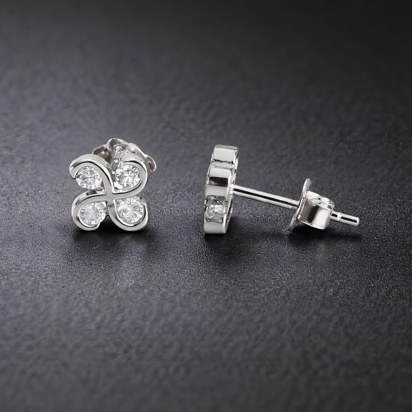 925 Sterling Silver Four Leaf Clover Stud Earrings With Cubic Zirconia