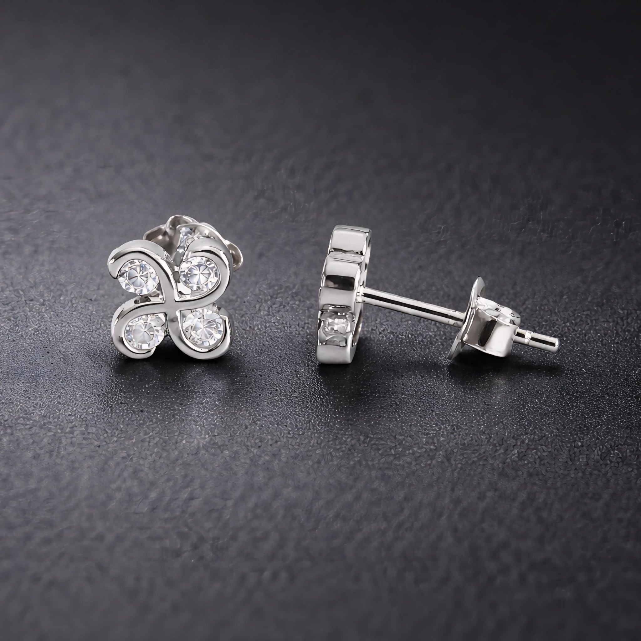 925 Sterling Silver Four Leaf Clover Stud Earrings With Cubic Zirconia