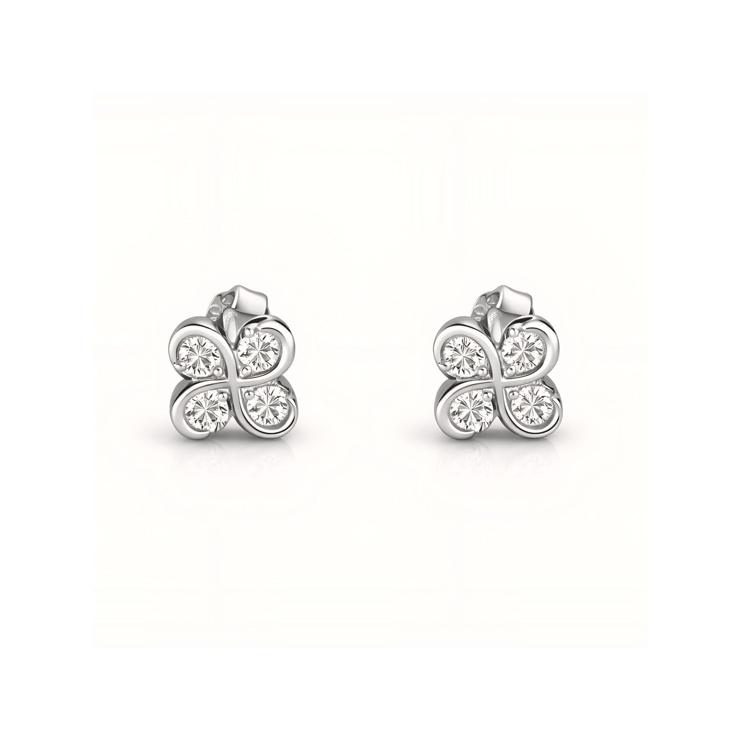 925 Sterling Silver Four Leaf Clover Stud Earrings With Cubic Zirconia