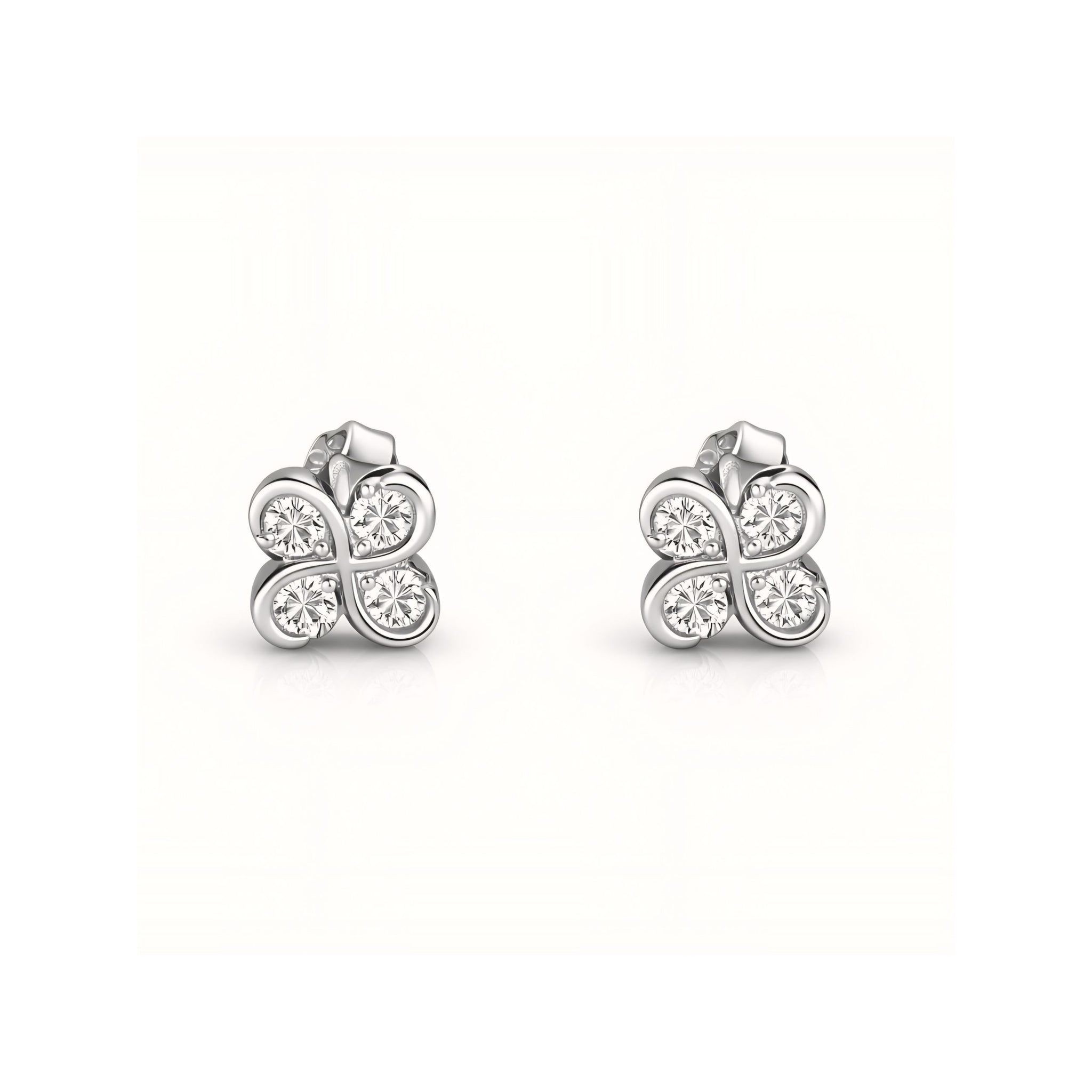 925 Sterling Silver Four Leaf Clover Stud Earrings With Cubic Zirconia