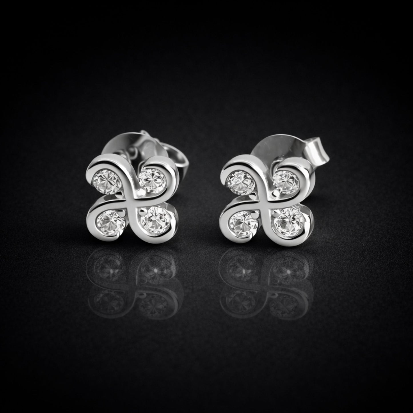 925 Sterling Silver Four Leaf Clover Stud Earrings With Cubic Zirconia