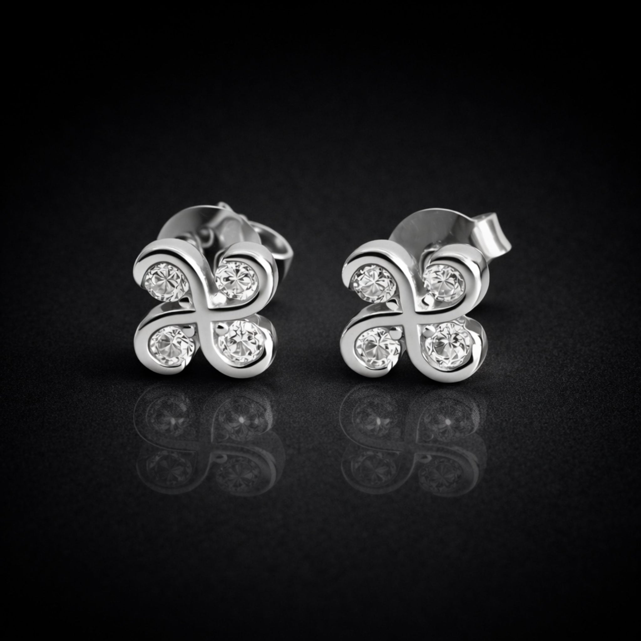 925 Sterling Silver Four Leaf Clover Stud Earrings With Cubic Zirconia