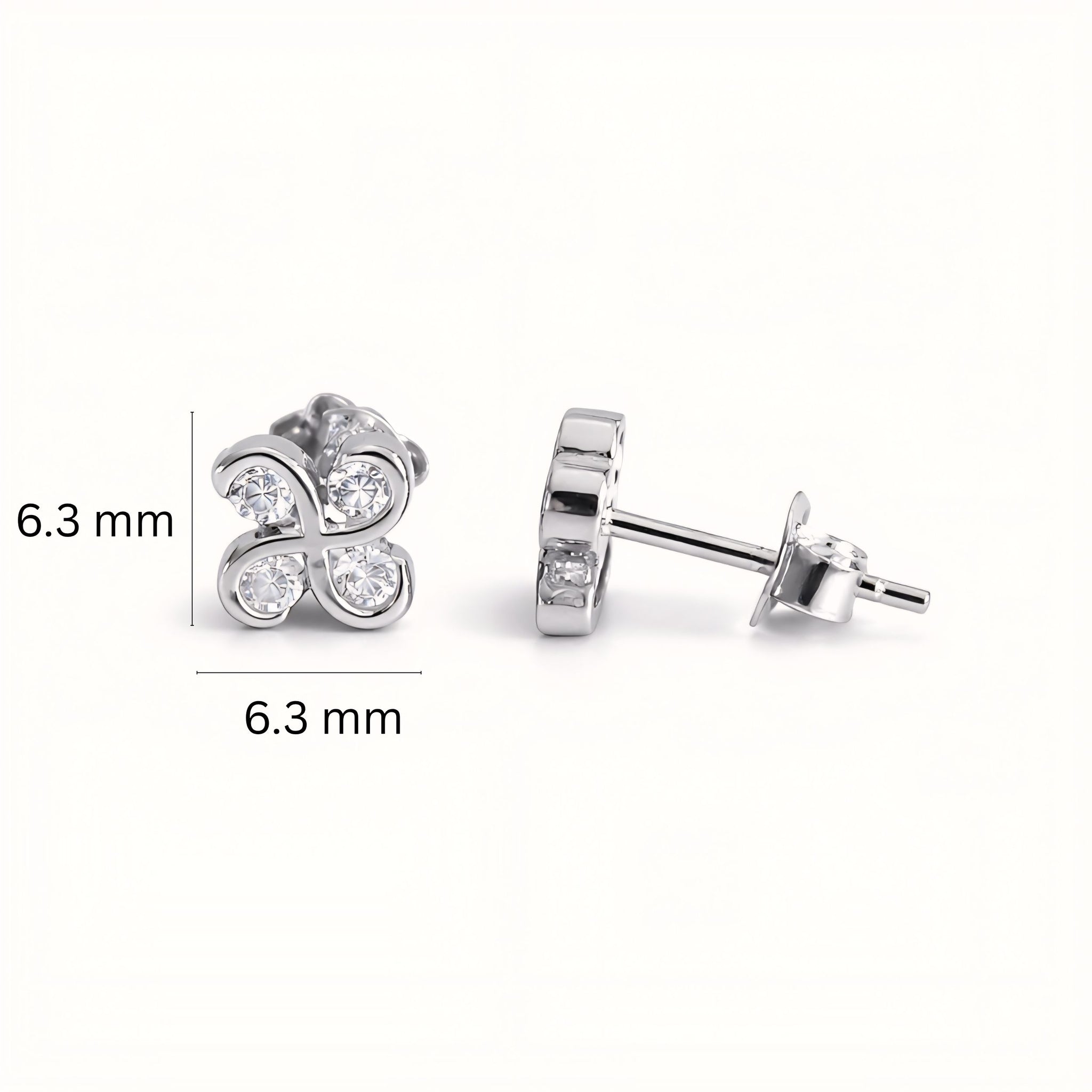 925 Sterling Silver Four Leaf Clover Stud Earrings With Cubic Zirconia