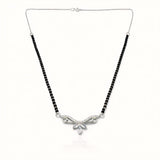 925 Sterling Silver Wing Leaf Mangalsutra – Cubic Zirconia Black Beaded Necklace