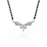 925 Sterling Silver Wing Leaf Mangalsutra – Cubic Zirconia Black Beaded Necklace