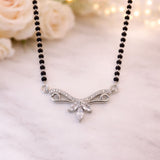 925 Sterling Silver Wing Leaf Mangalsutra – Cubic Zirconia Black Beaded Necklace
