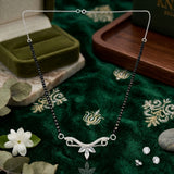 925 Sterling Silver Wing Leaf Mangalsutra – Cubic Zirconia Black Beaded Necklace