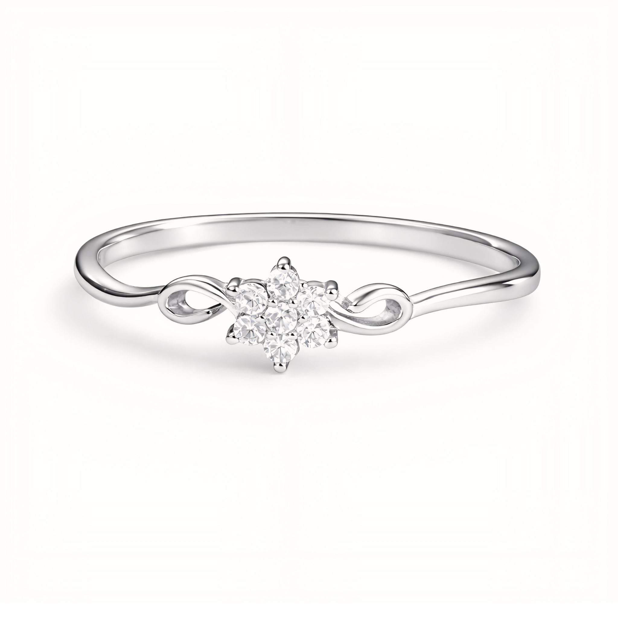 925 Sterling Silver Snowflake Cluster Ring with Cubic Zirconia