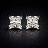 925 Sterling Silver Four Point Star Stud Earrings With Cubic Zirconia