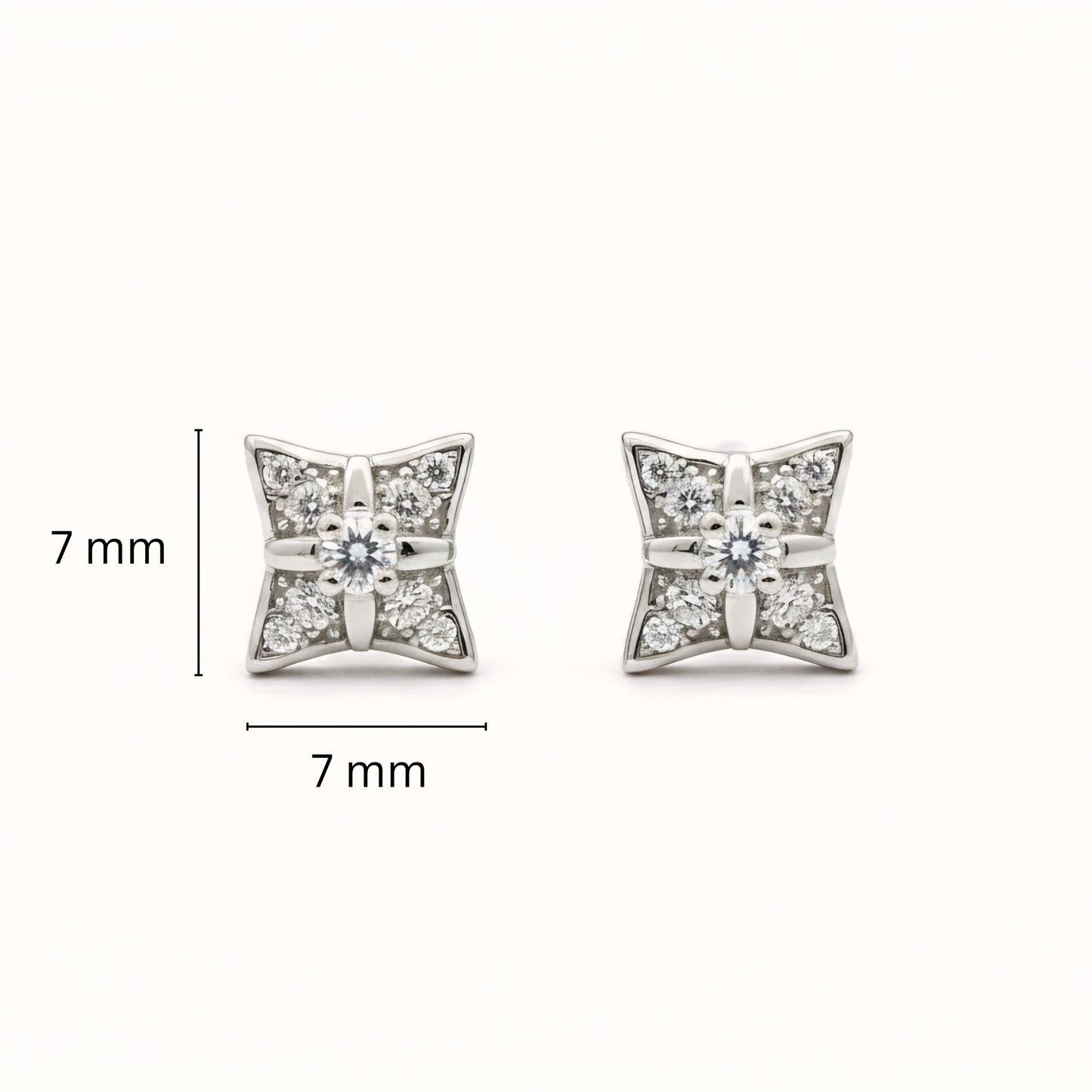925 Sterling Silver Four Point Star Stud Earrings With Cubic Zirconia