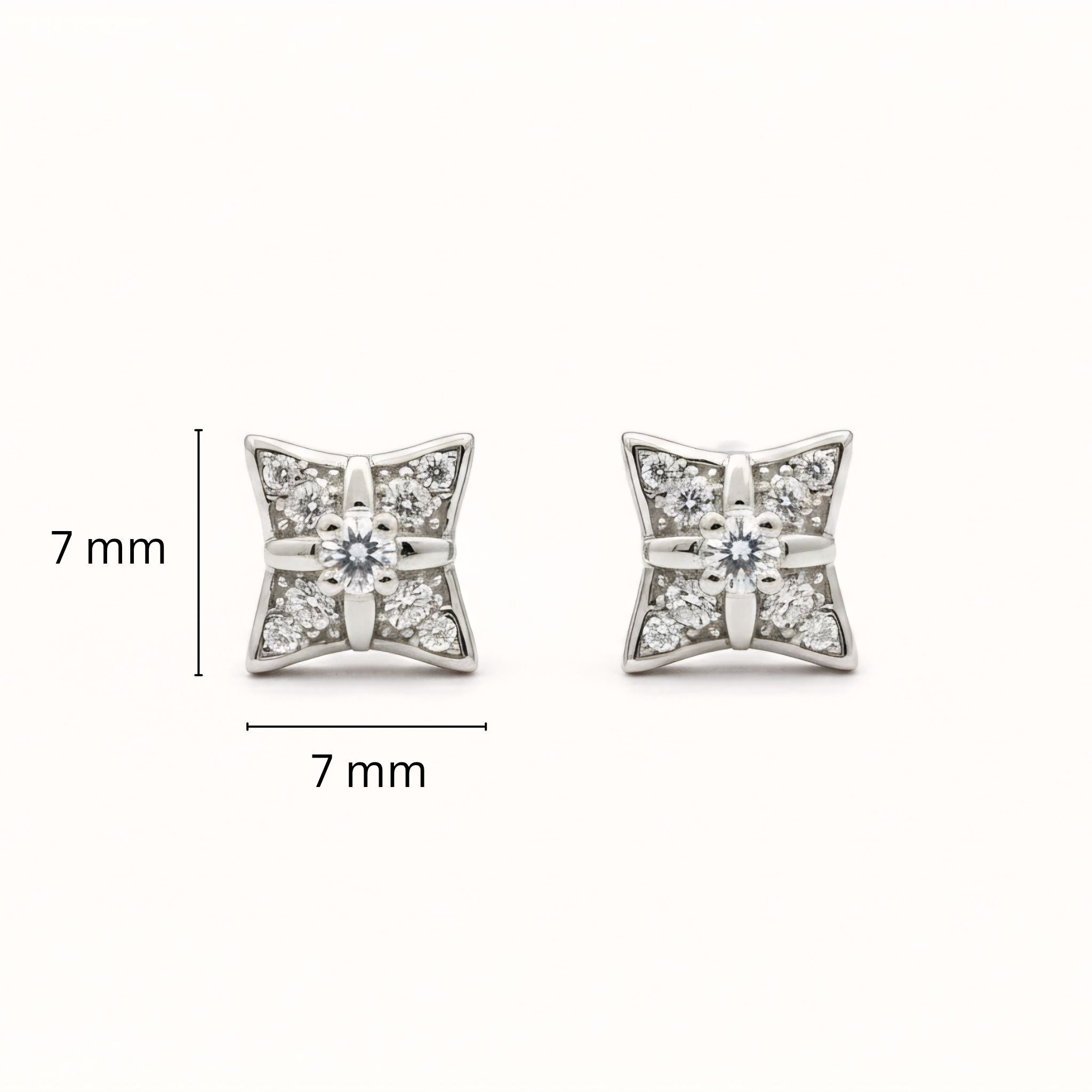 925 Sterling Silver Four Point Star Stud Earrings With Cubic Zirconia