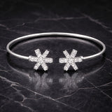 925 Sterling Silver Flexible Open Cuff Kada with Starburst Cubic Zirconia Motif
