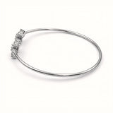 925 Sterling Silver Flexible Open Cuff Kada with Starburst Cubic Zirconia Motif