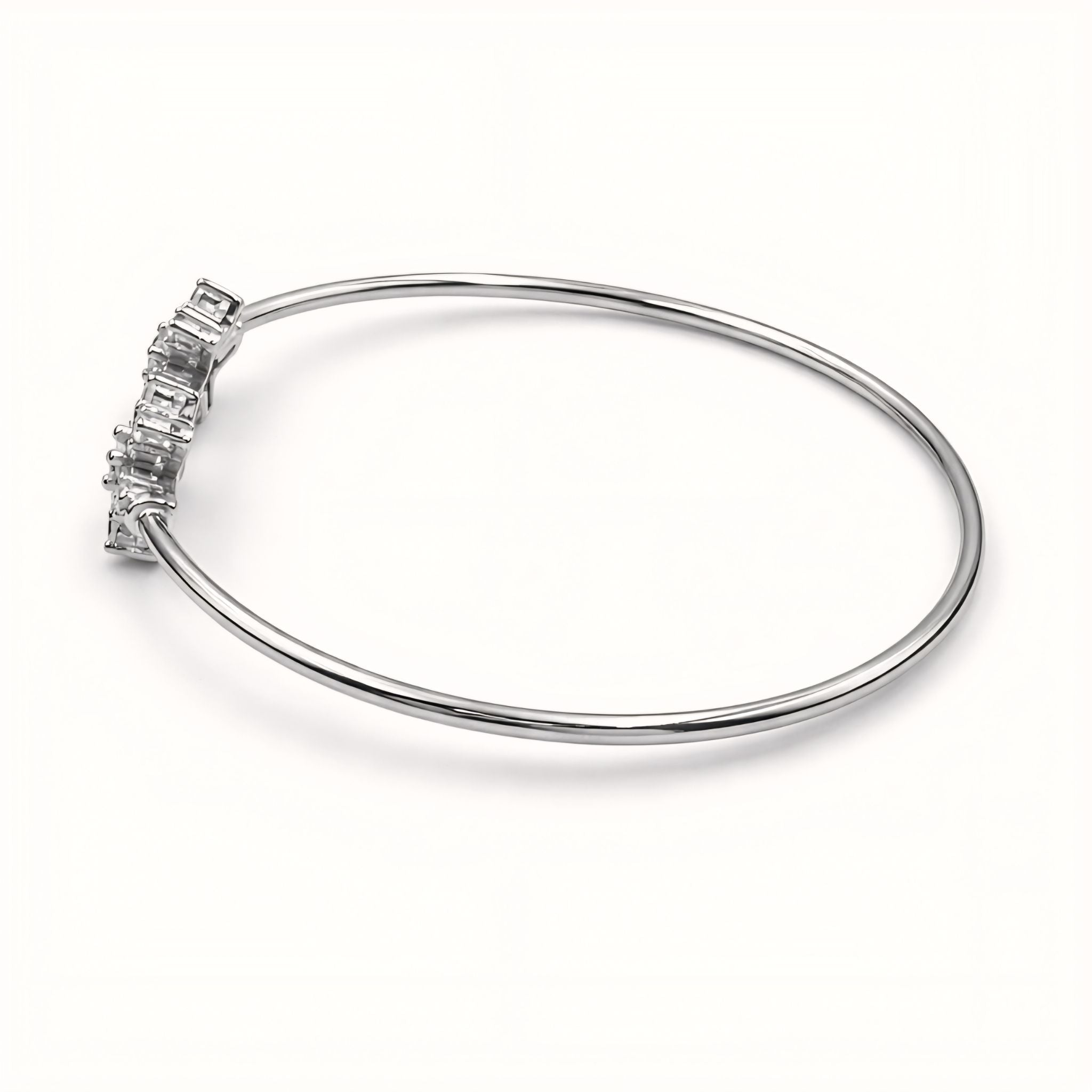 925 Sterling Silver Flexible Open Cuff Kada with Starburst Cubic Zirconia Motif