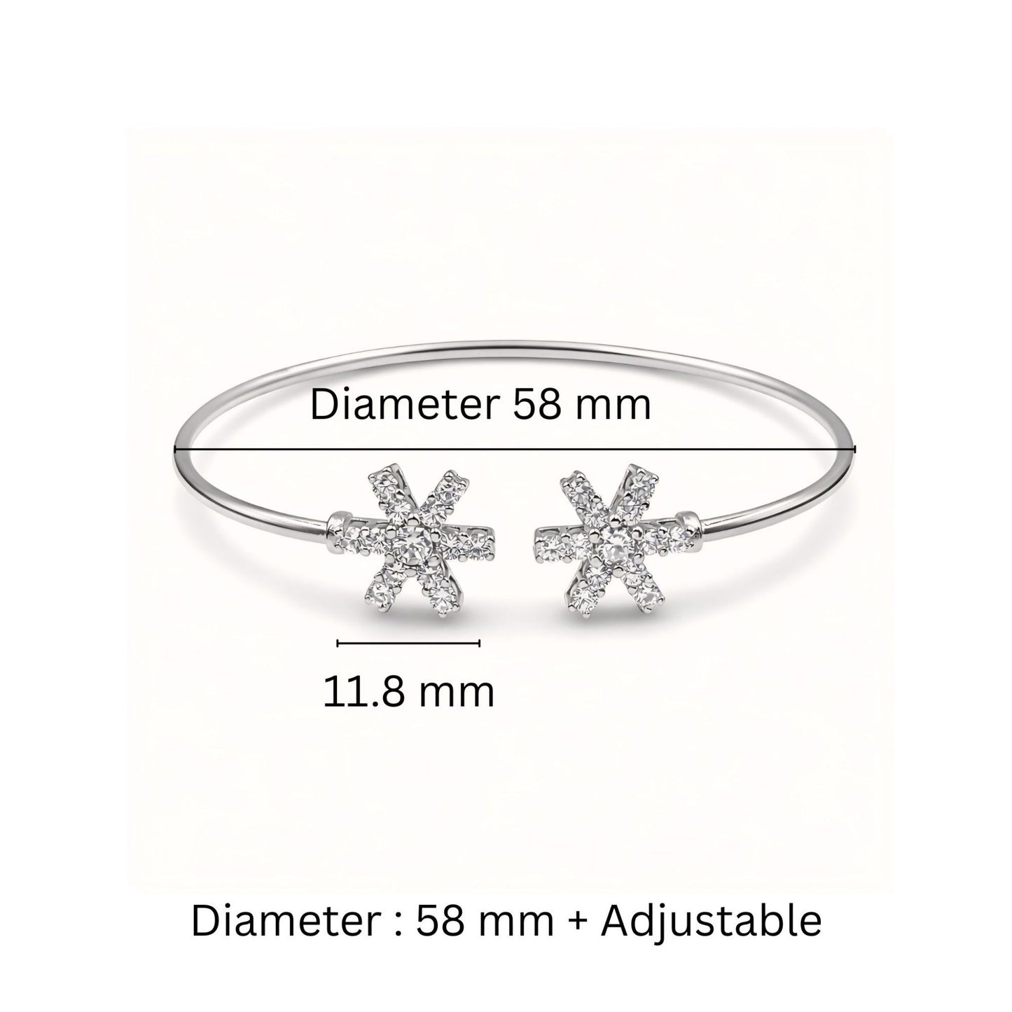 925 Sterling Silver Flexible Open Cuff Kada with Starburst Cubic Zirconia Motif