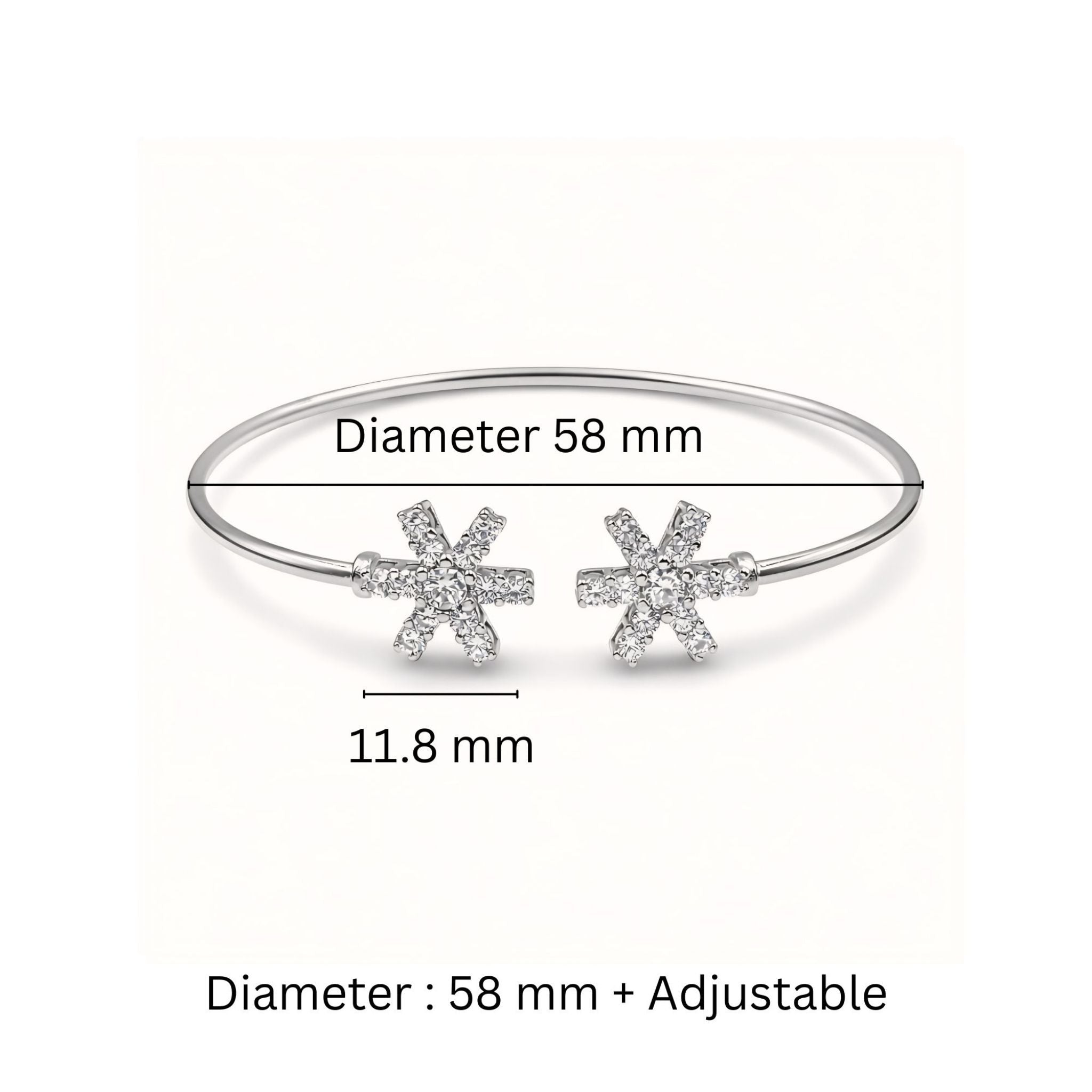 925 Sterling Silver Flexible Open Cuff Kada with Starburst Cubic Zirconia Motif
