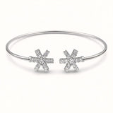 925 Sterling Silver Flexible Open Cuff Kada with Starburst Cubic Zirconia Motif