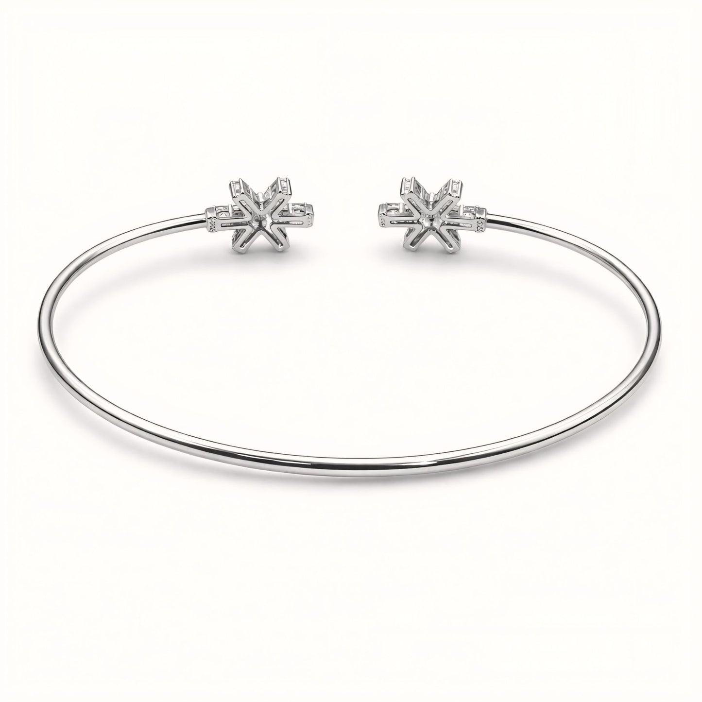 925 Sterling Silver Flexible Open Cuff Kada with Starburst Cubic Zirconia Motif