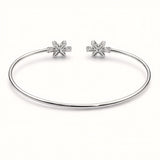 925 Sterling Silver Flexible Open Cuff Kada with Starburst Cubic Zirconia Motif