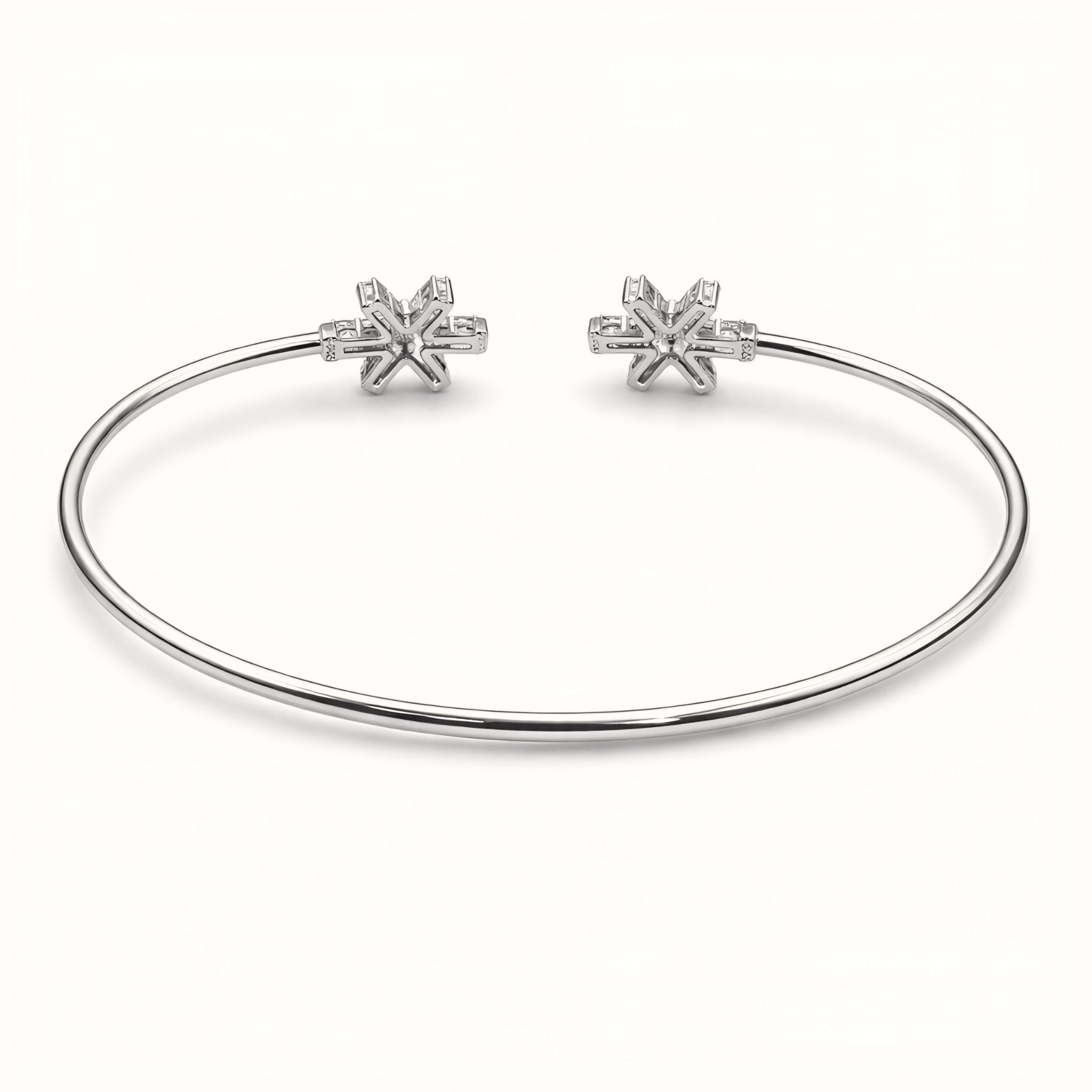 925 Sterling Silver Flexible Open Cuff Kada with Starburst Cubic Zirconia Motif