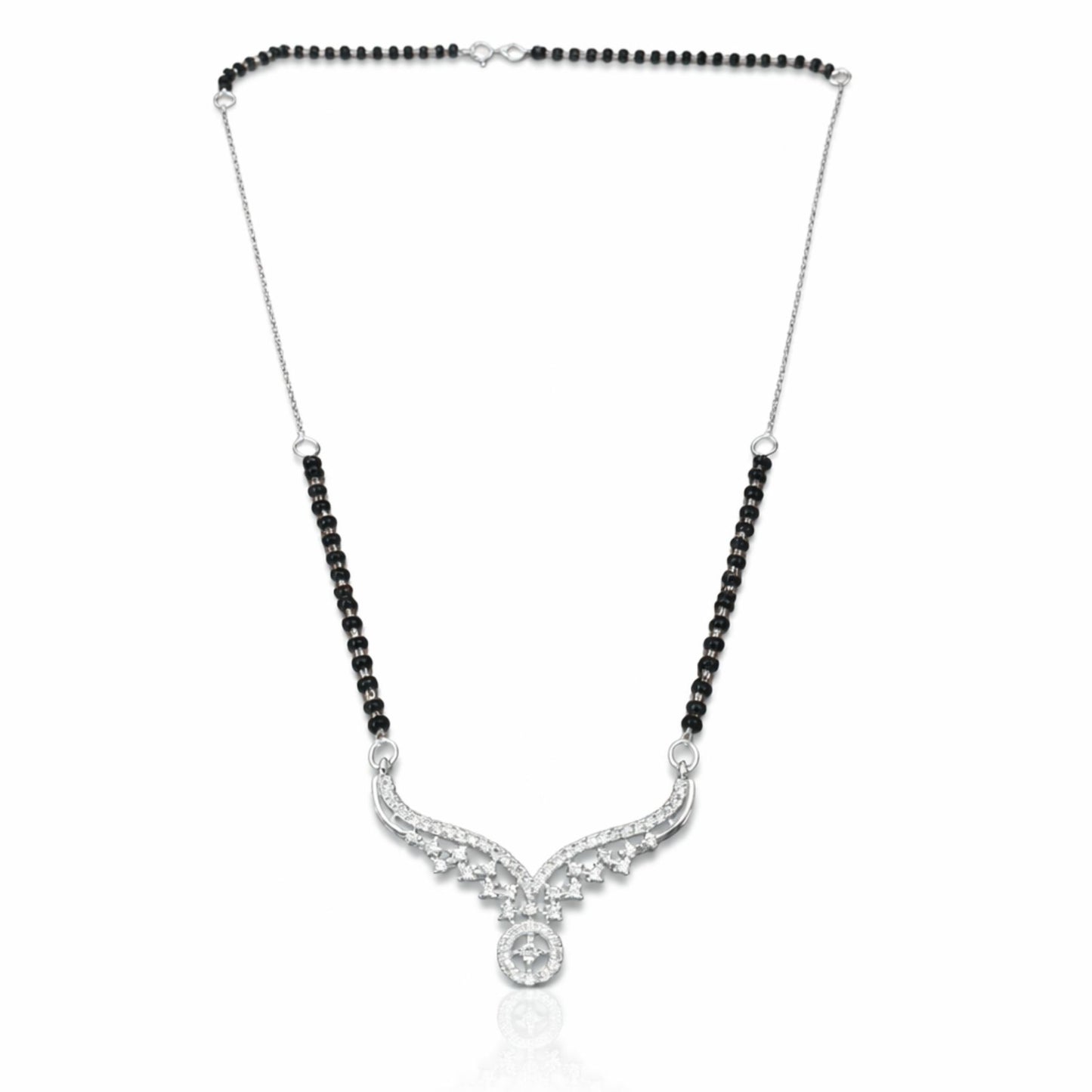 925 Sterling Silver Mangalsutra with Winged Cubic Zirconia Pendant