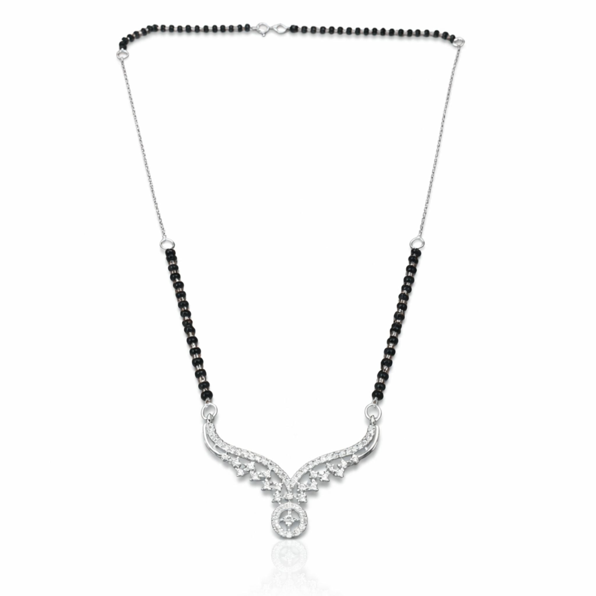 925 Sterling Silver Mangalsutra with Winged Cubic Zirconia Pendant