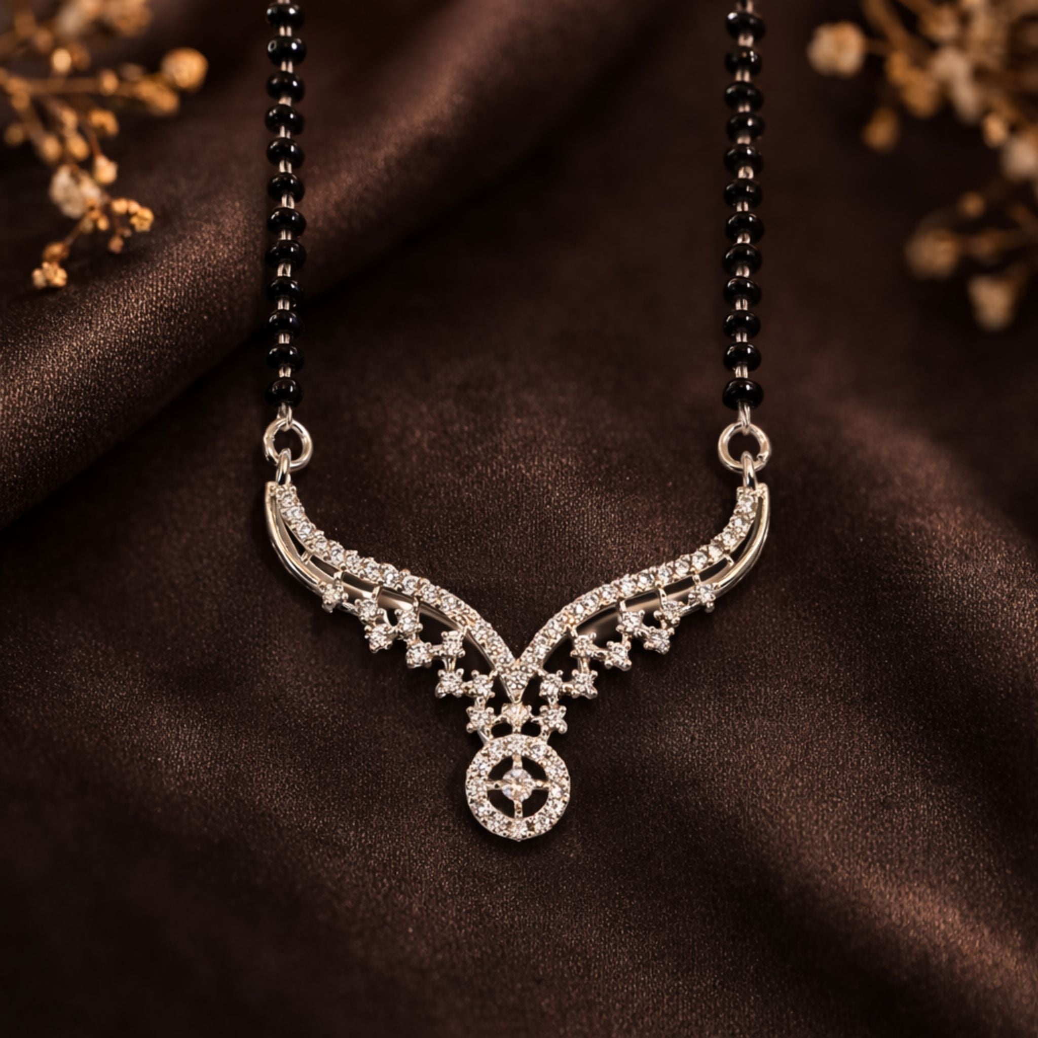 925 Sterling Silver Mangalsutra with Winged Cubic Zirconia Pendant