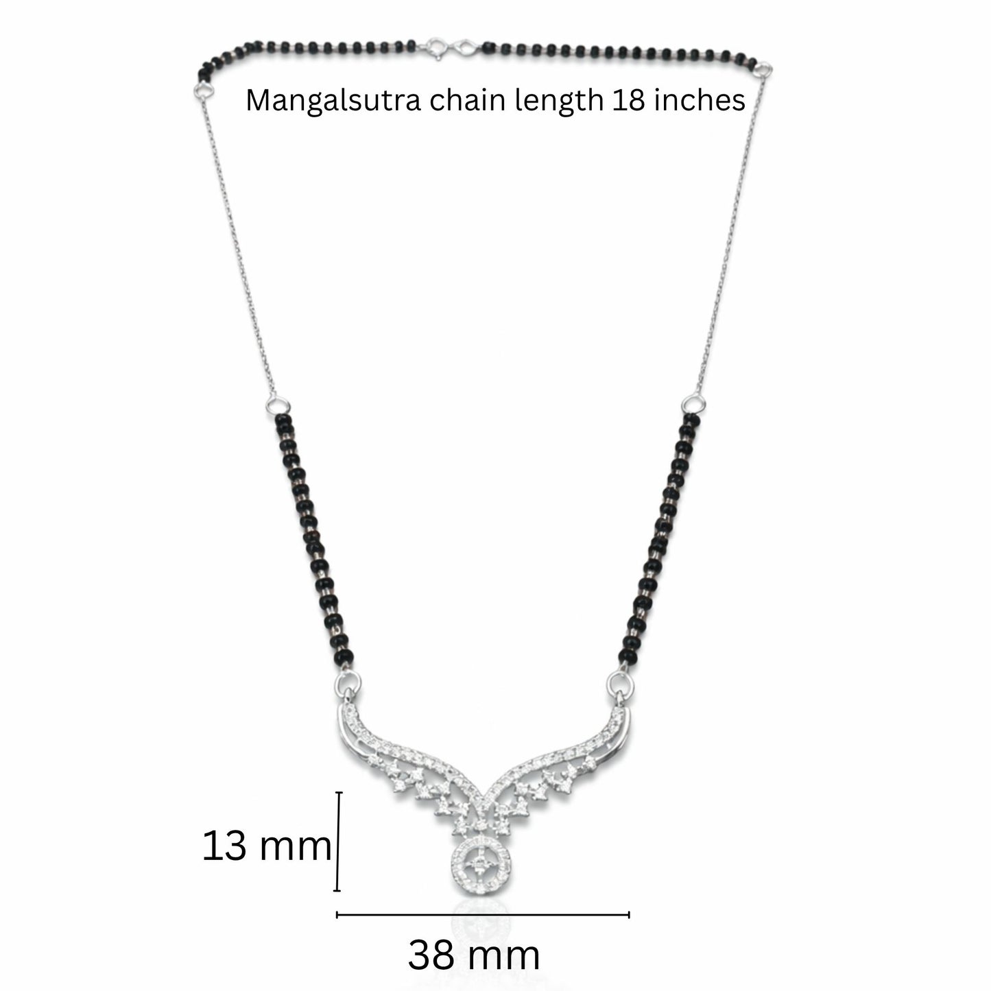 925 Sterling Silver Mangalsutra with Winged Cubic Zirconia Pendant