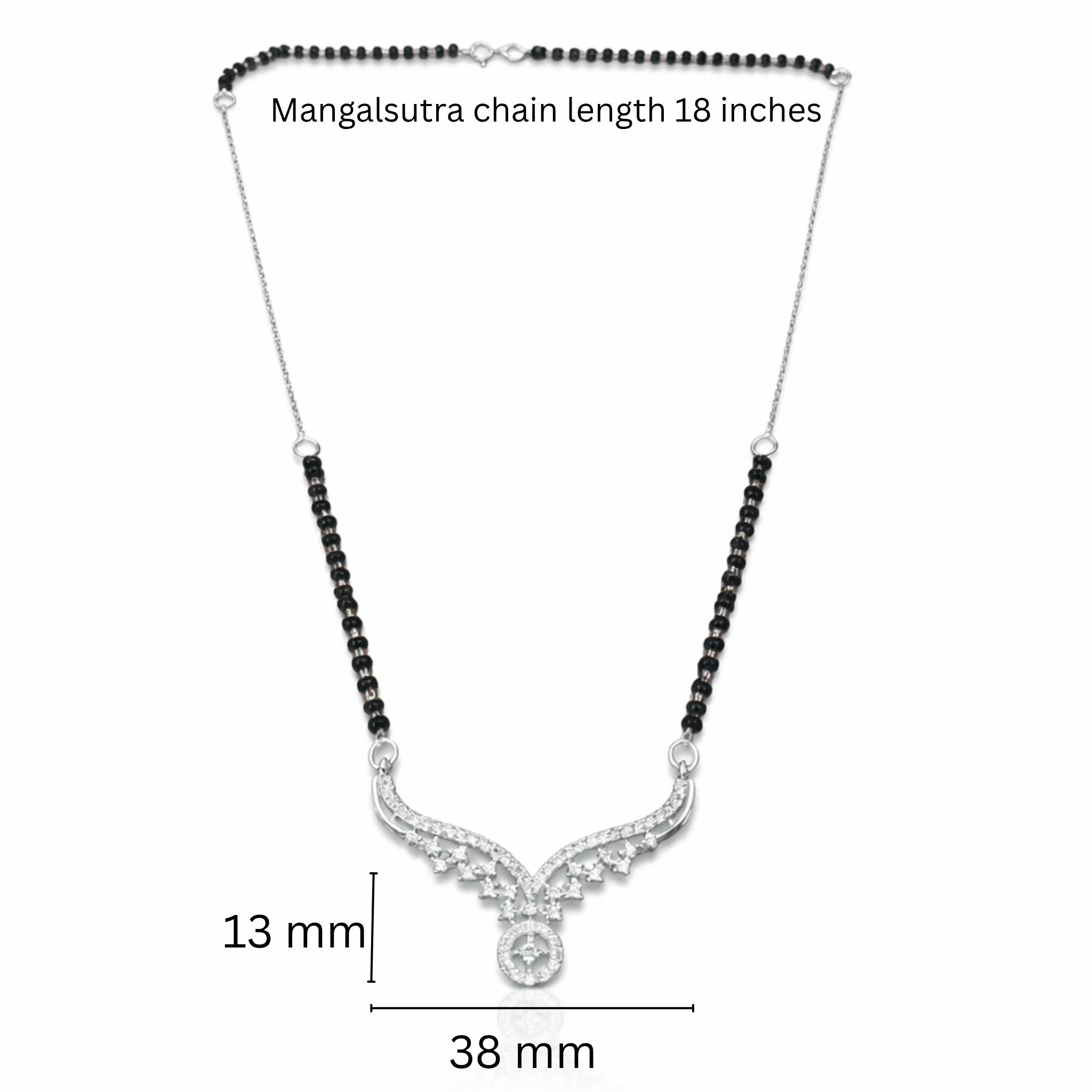 925 Sterling Silver Mangalsutra with Winged Cubic Zirconia Pendant