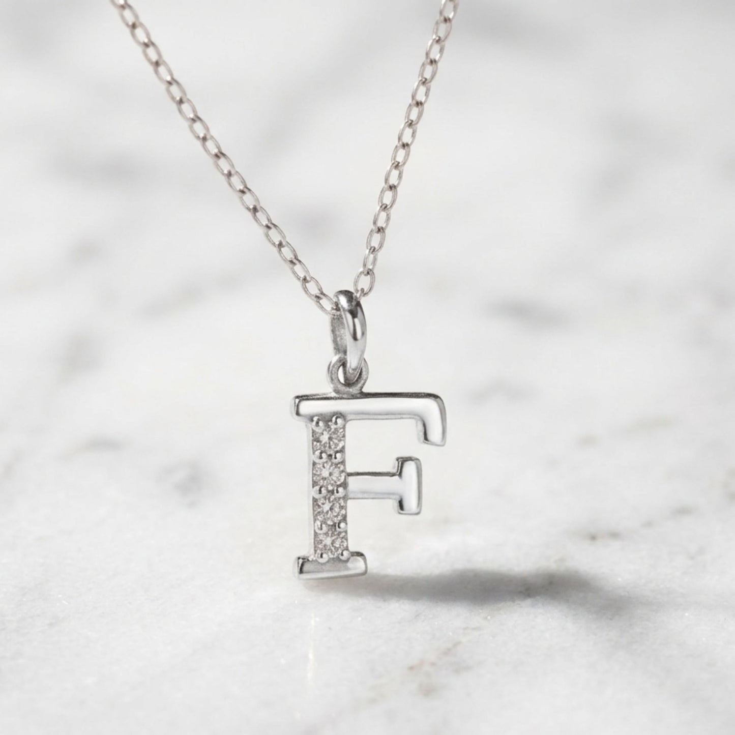 925 Sterling Silver Initial F Necklace With cubic Zirconia