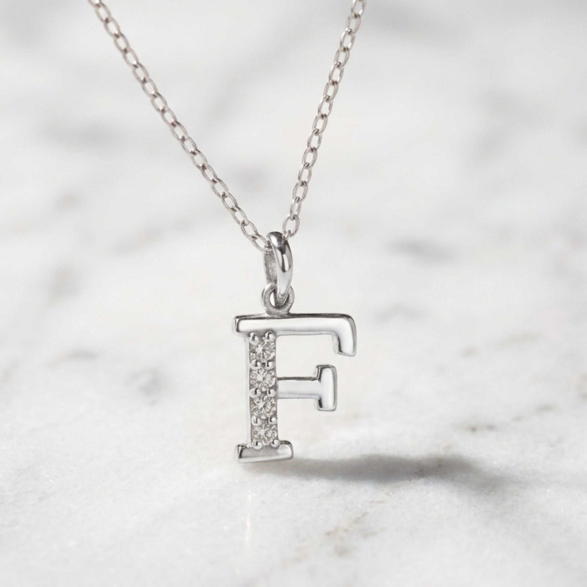 925 Sterling Silver Initial F Necklace With cubic Zirconia