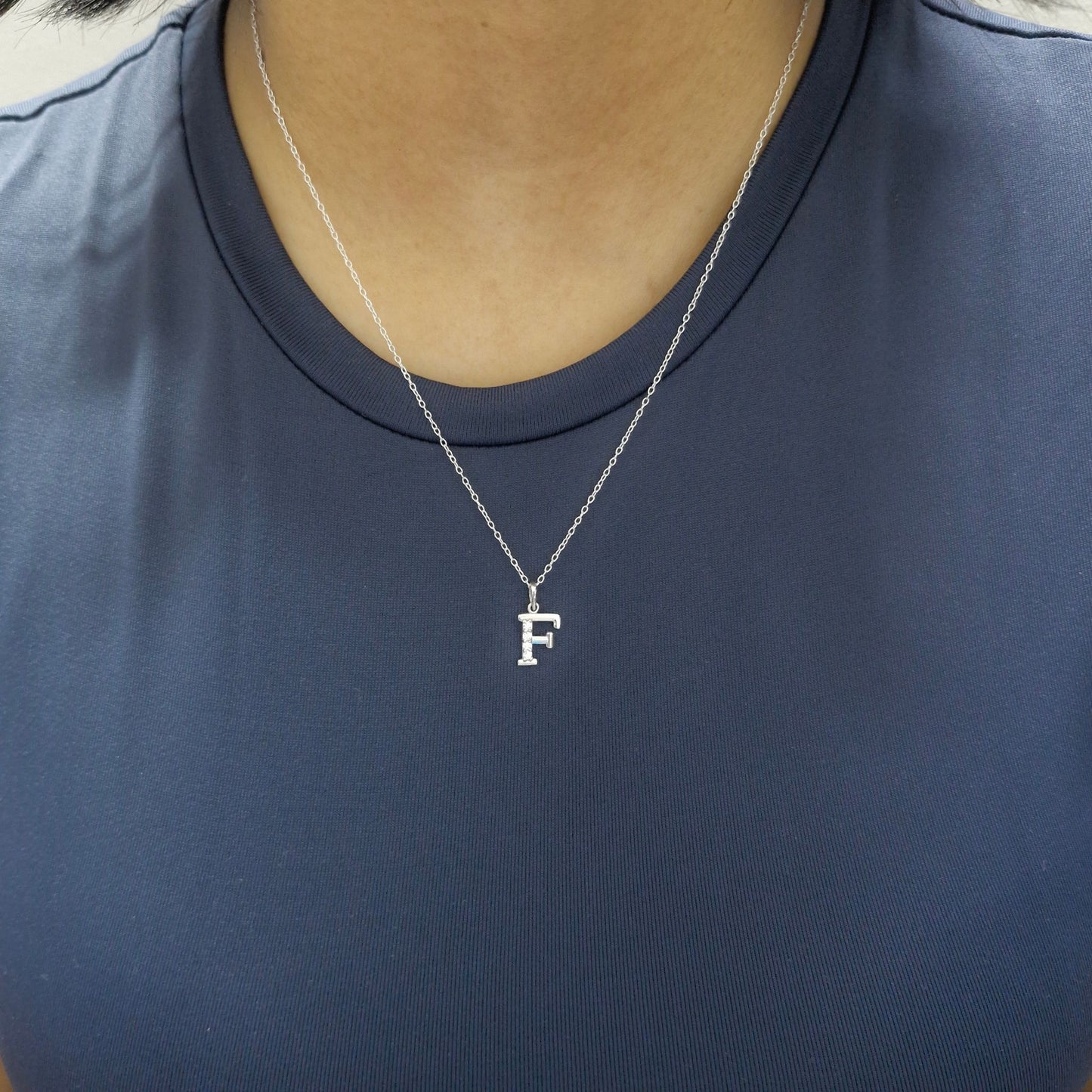 925 Sterling Silver Initial F Necklace With cubic Zirconia