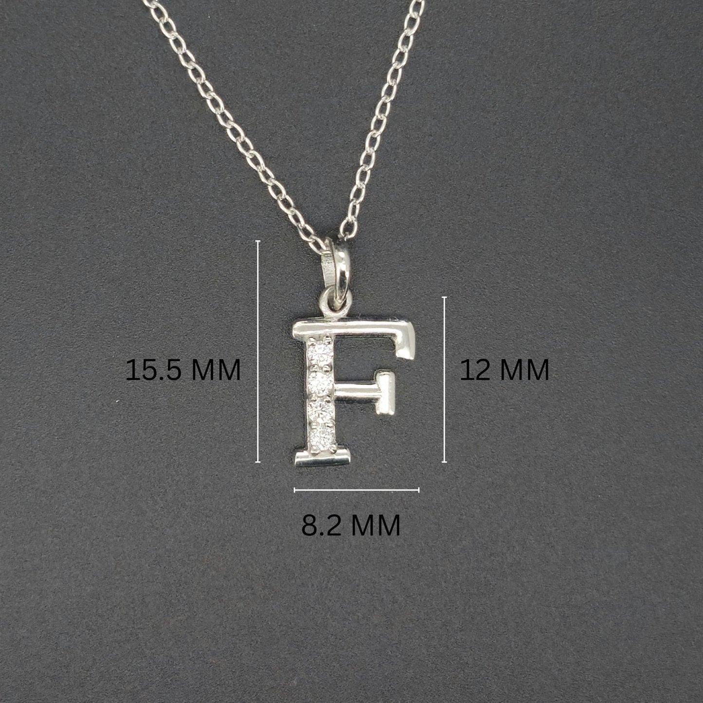925 Sterling Silver Initial F Necklace With cubic Zirconia