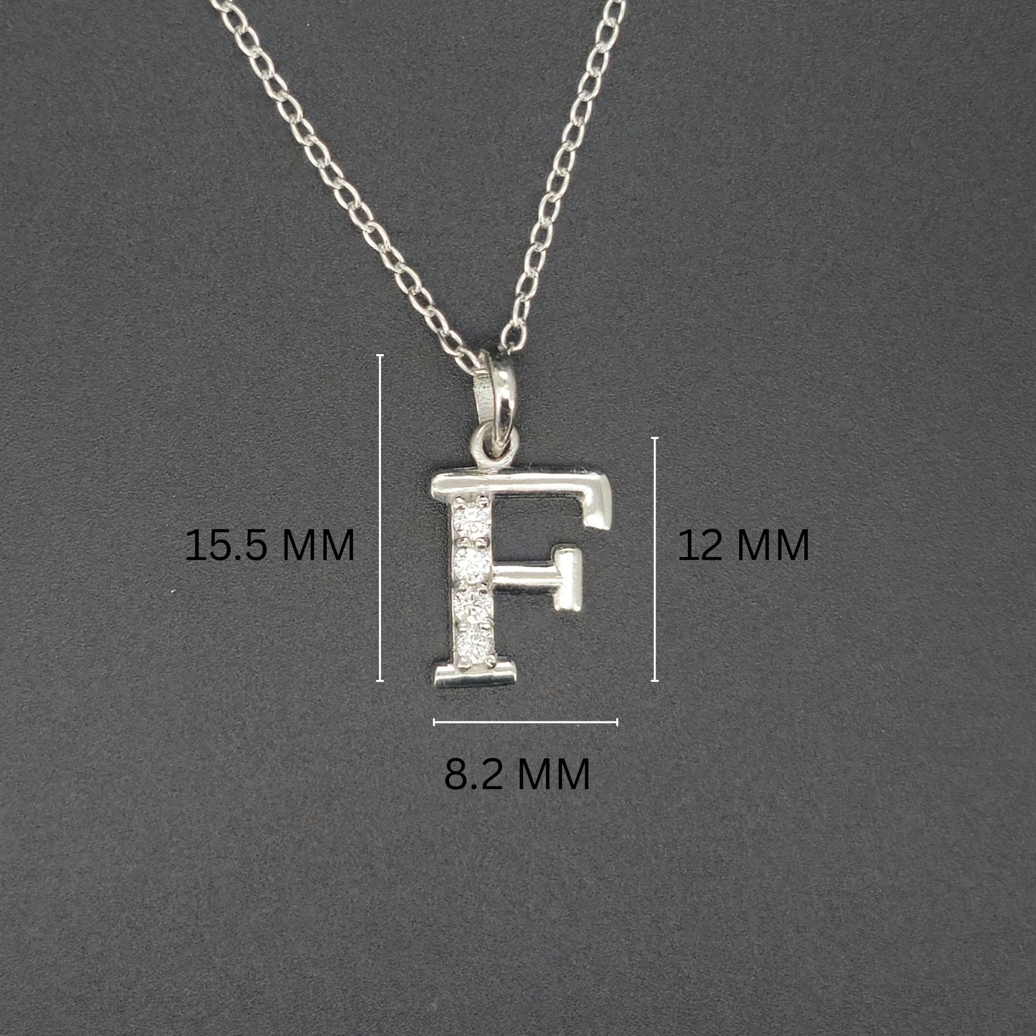 925 Sterling Silver Initial F Necklace With cubic Zirconia