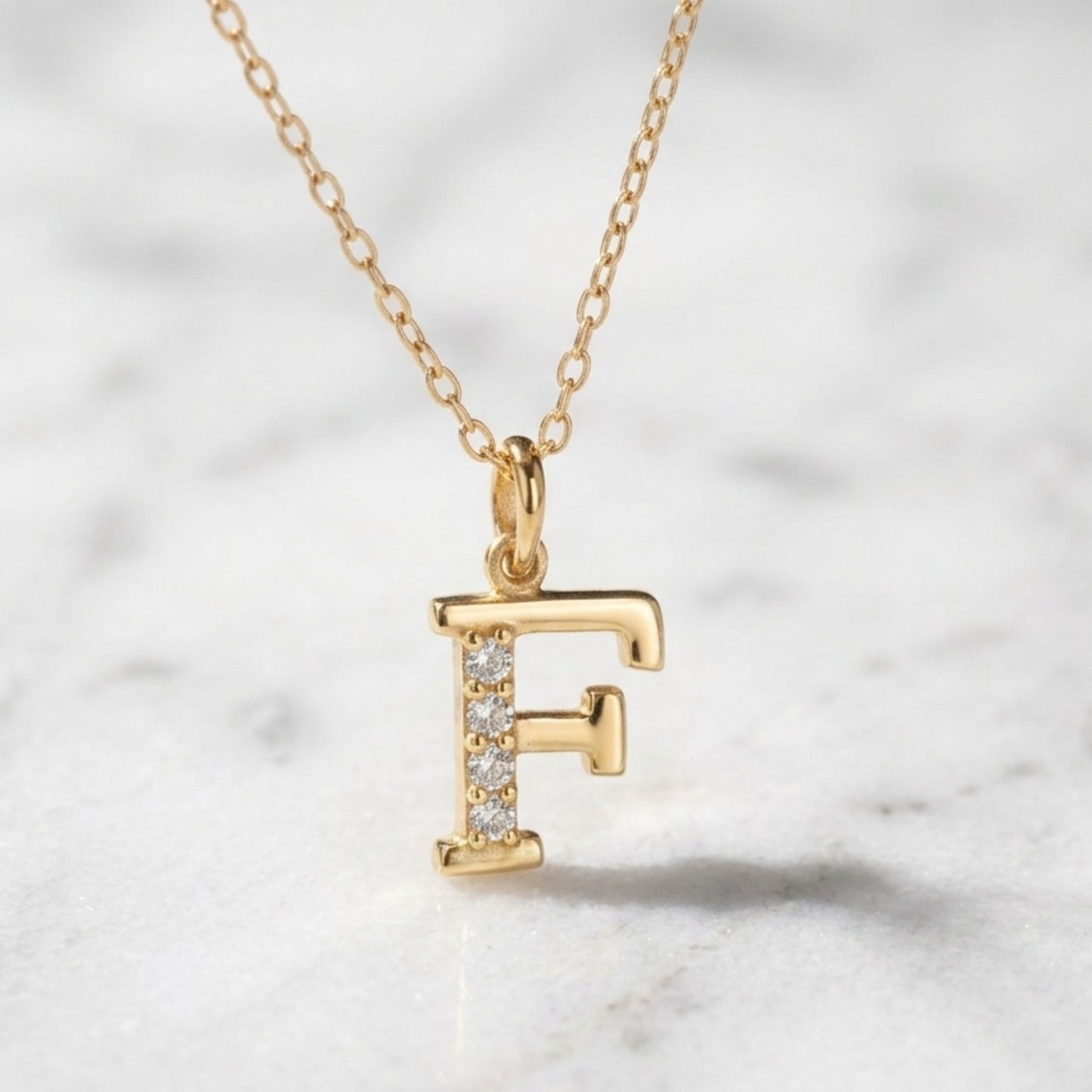 925 Sterling Silver Initial F Necklace With cubic Zirconia