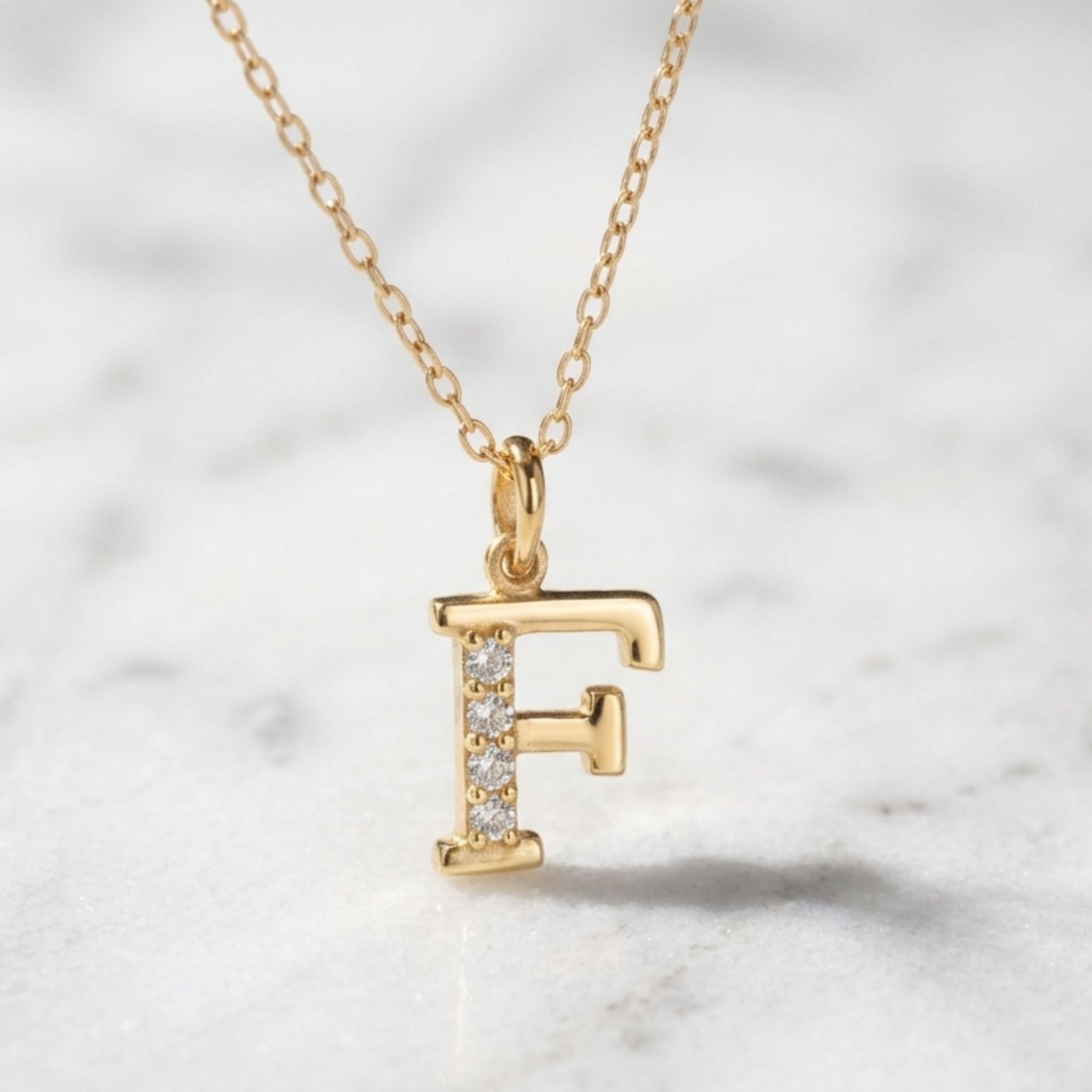 925 Sterling Silver Initial F Necklace With cubic Zirconia