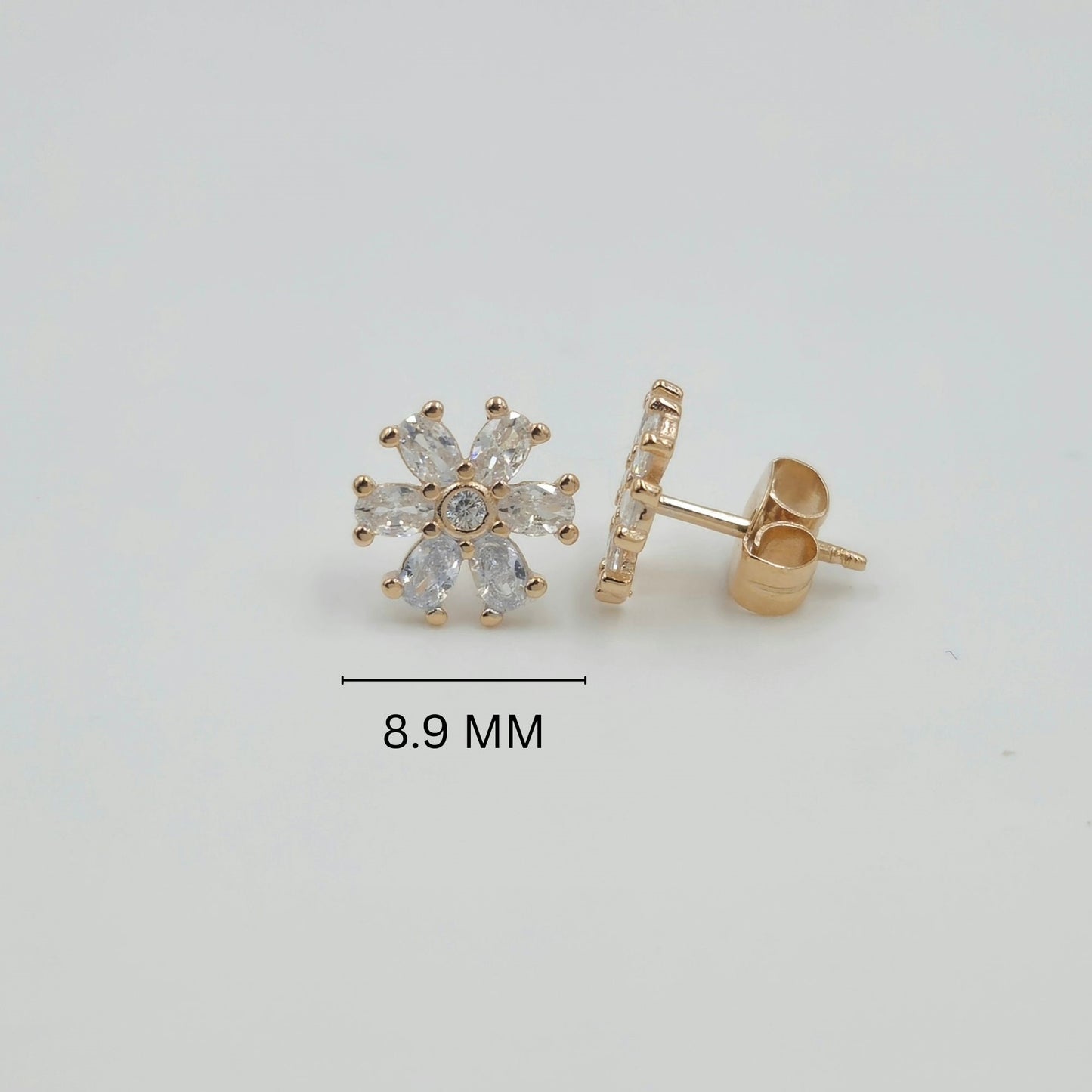 925 Sterling Silver Snowflake Flower Stud Earrings With Oval & Round Cubic Zirconia