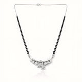 925 Sterling Silver Floral Bar Mangalsutra – Cubic Zirconia Black Beaded Necklace
