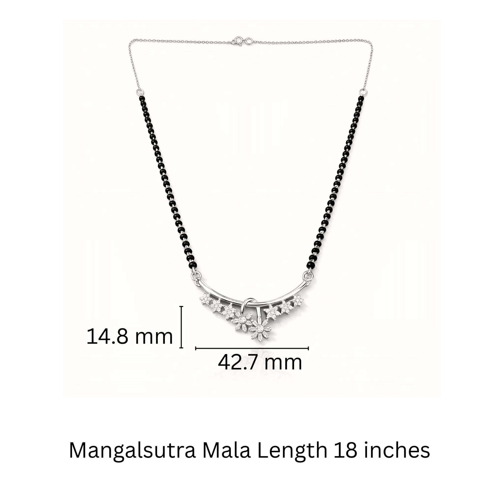 925 Sterling Silver Floral Bar Mangalsutra – Cubic Zirconia Black Beaded Necklace