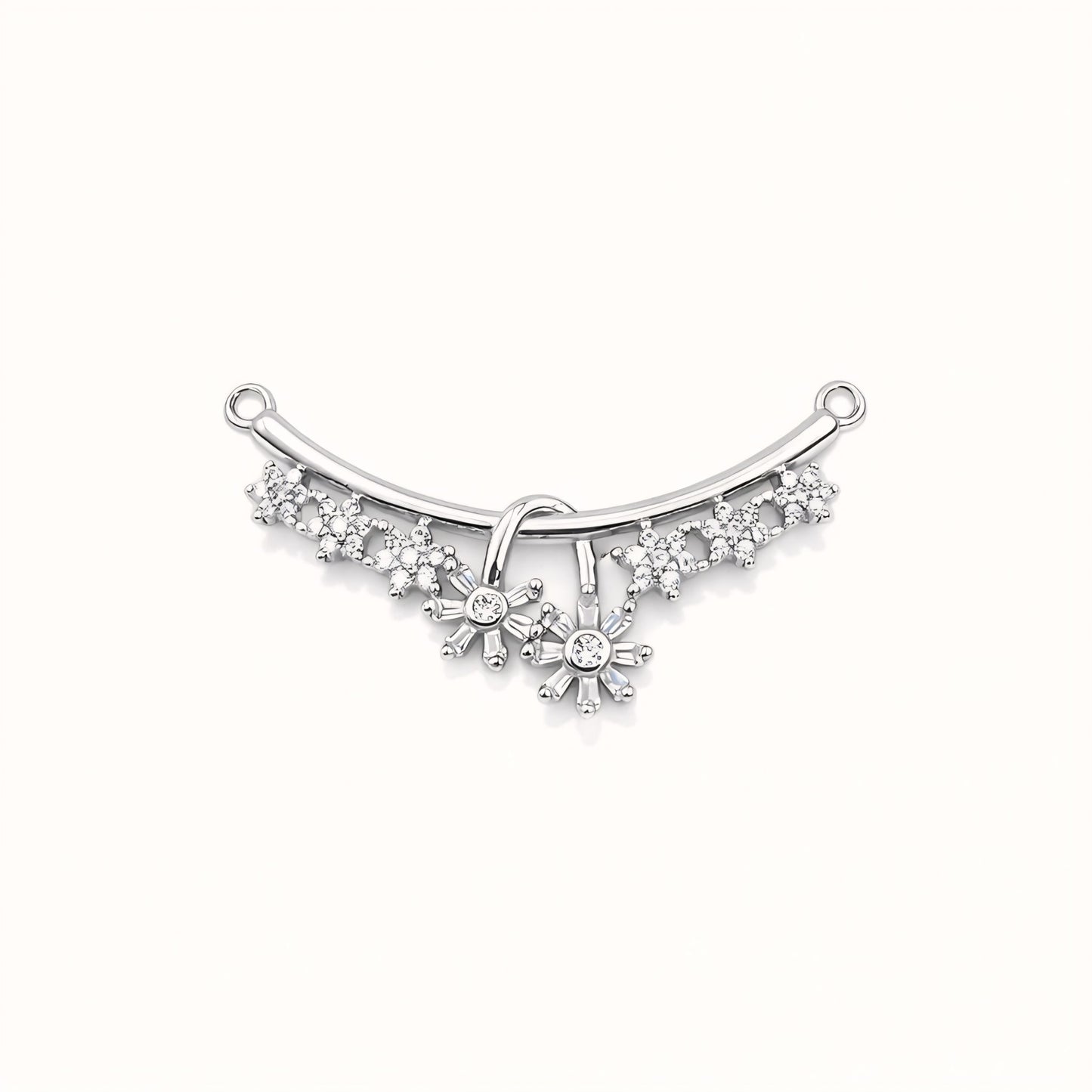 925 Sterling Silver Floral Bar Mangalsutra – Cubic Zirconia Black Beaded Necklace
