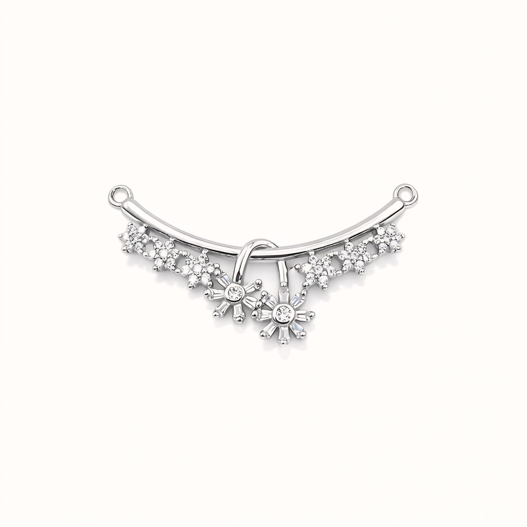 925 Sterling Silver Floral Bar Mangalsutra – Cubic Zirconia Black Beaded Necklace