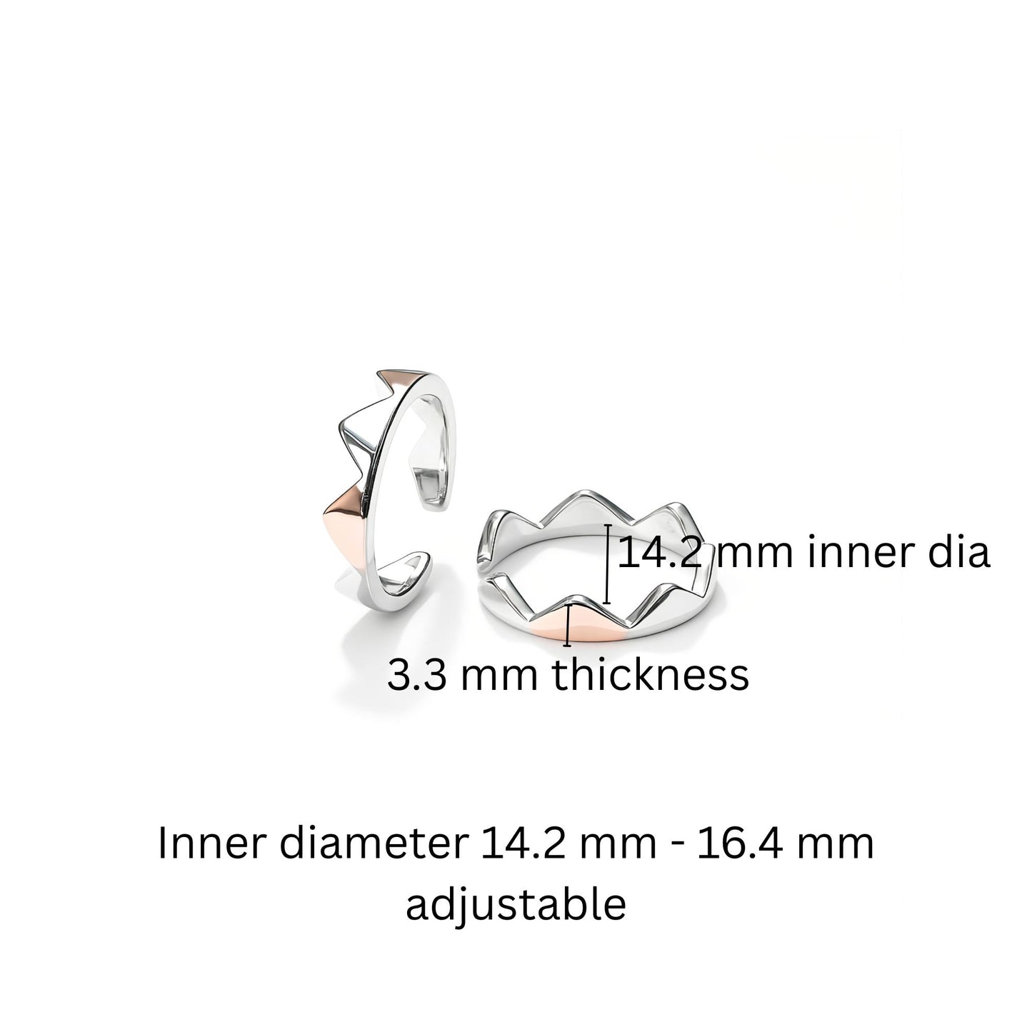 925 Sterling Silver Dual Tone Crown Toe Rings